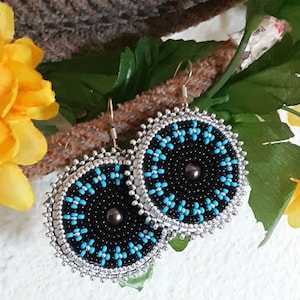 Night Sky - Handmade Round Beaded Star Point Design Earrings