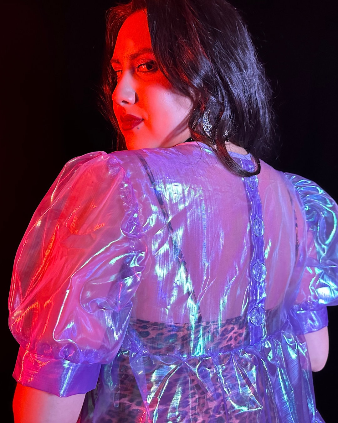 Sheer Organza Babydoll Style Shiny Dress, Handmade Unique Clothing