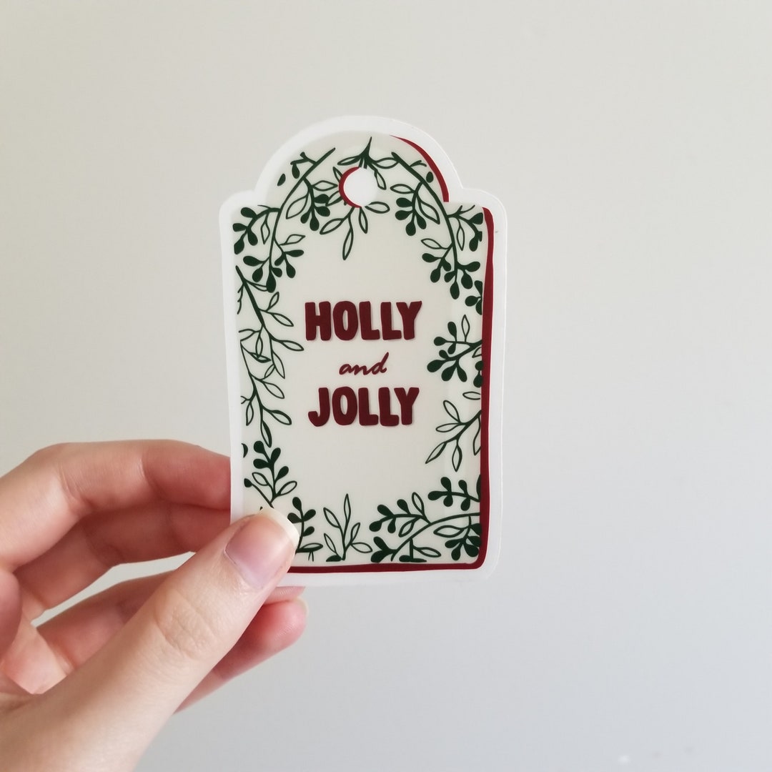 Holly and Jolly Gift Tag Sticker | Transparent - Etsy