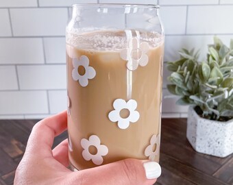 Lata de vidrio de flores retro