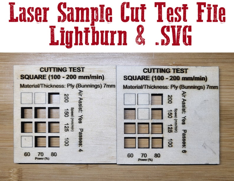 Laser Cut Test File, Lightburn, SVG Template, Square Cut 100mm/min to