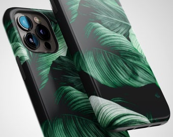 Tropical Leaf iPhone Case: Protective Black & Green Phone Cover