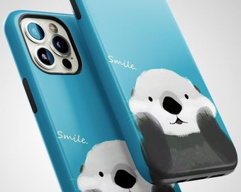 Cute Sea Otter iPhone Case, Protective Rubber Lining