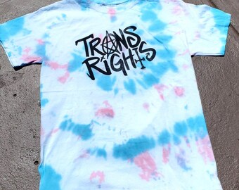 TRANS RIGHTS Shirt | Hand-Printed -  Transgender Pride & Nonbinary Pride Tie-Dye S-3XL