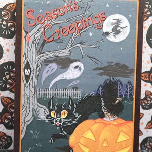 Halloween &quot;Seasons Creepings&quot; Postcard | vintage style mini-print