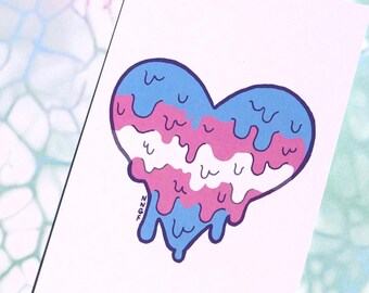 Trans Pride Queer Art Print | Transgender Heart Postcard