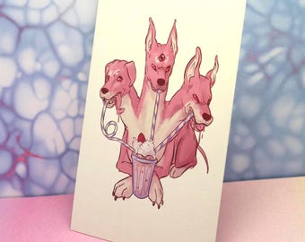 Strawberry Cerberus Mini Art Print - Deluxe Lustrous Paper