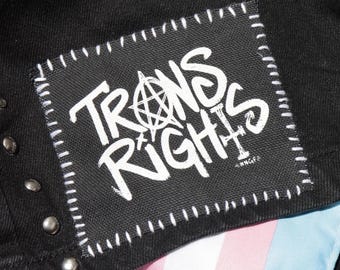 TRANS RIGHTS Patch | Hand Printed Sew-on Canvas Patch