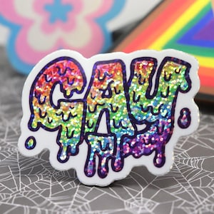 Drippy GAY Pride Sticker | Rainbow letters on Holographic Vinyl