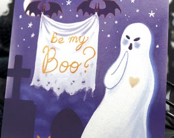 Cute Spooky Postcard Print - "Be my Boo?"