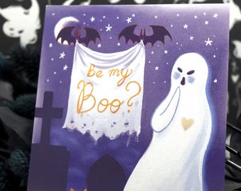 Spooky Courtship Postcard Print - Halloween Romance Art (4"x6")