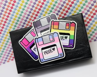 LGBTQ Pride Retro Floppy Disk Sticker - Transgender, Bisexual, Asexual, Gay/Rainbow