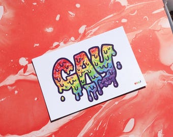 Big Gay Pride Postcard Print (4x6") | Colorful Rainbow Melting Letter Art