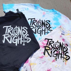 TRANS RIGHTS Shirt | Hand-Printed -  Transgender, Nonbinary Pride Tie-Dye S-3XL