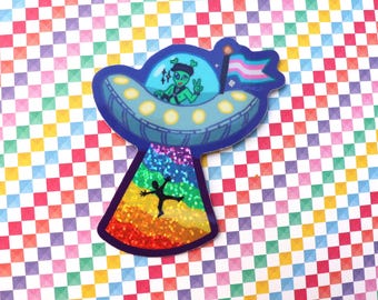 Queer Pride Alien Sticker | Gaylien Abduction