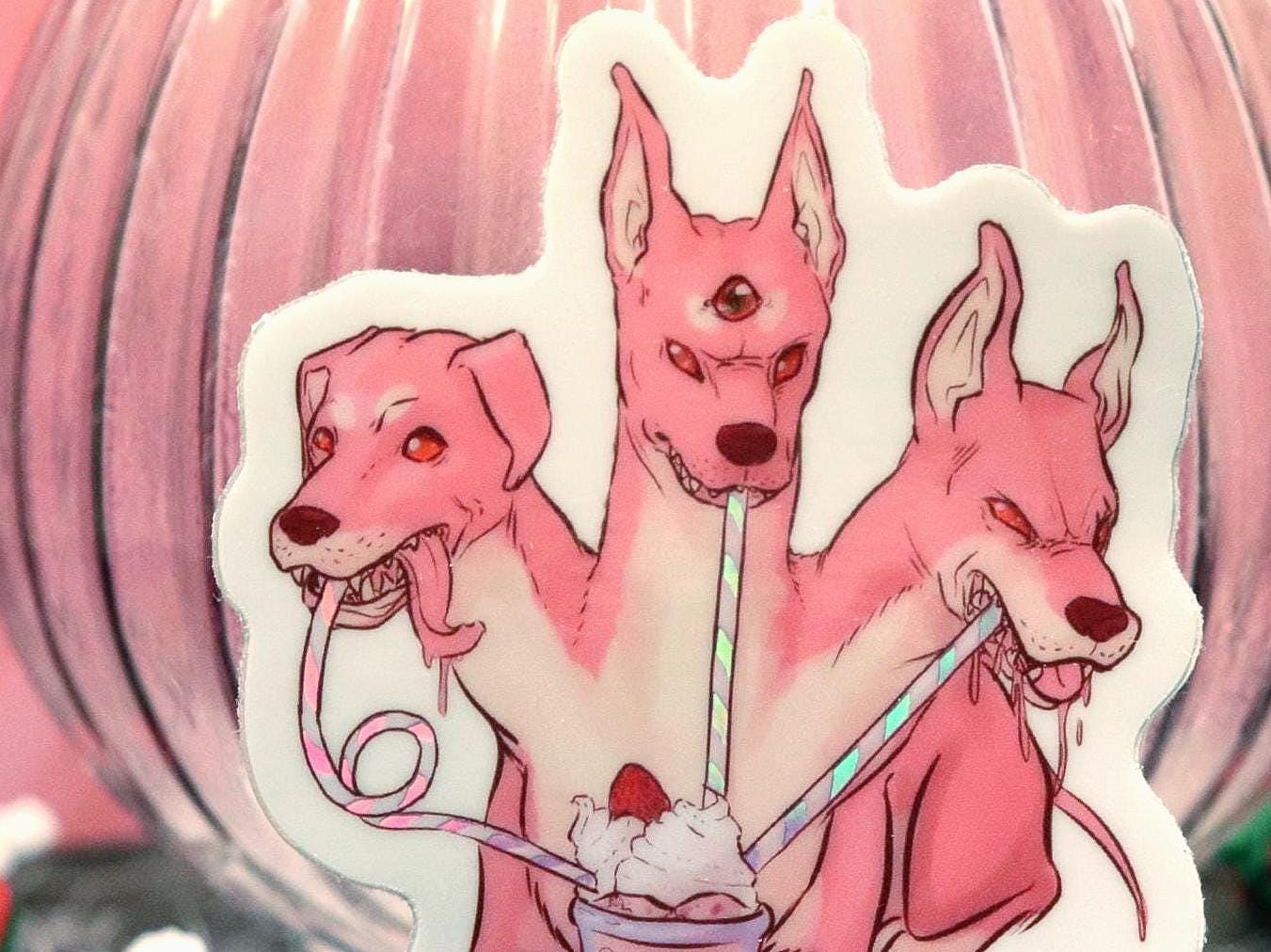 Pink Strawberry Cerberus Sticker W/ Holographic Accents - Etsy