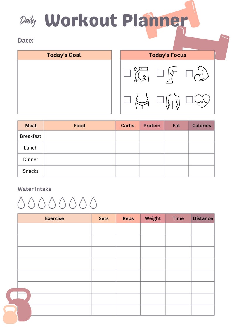 Printable Daily Workout Planner Fitness Planner PDF File - Etsy