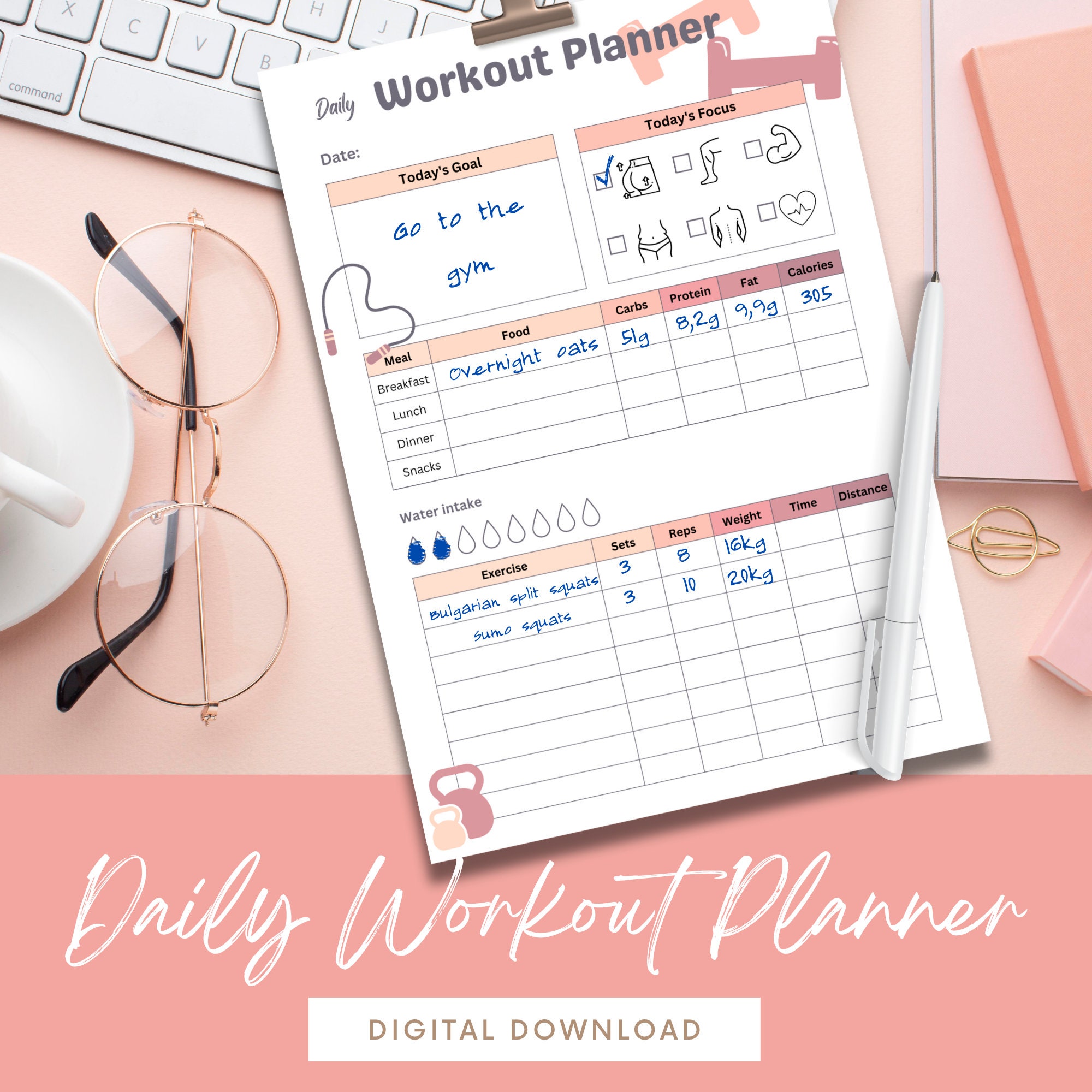 Printable Daily Workout Planner Fitness Planner PDF File - Etsy
