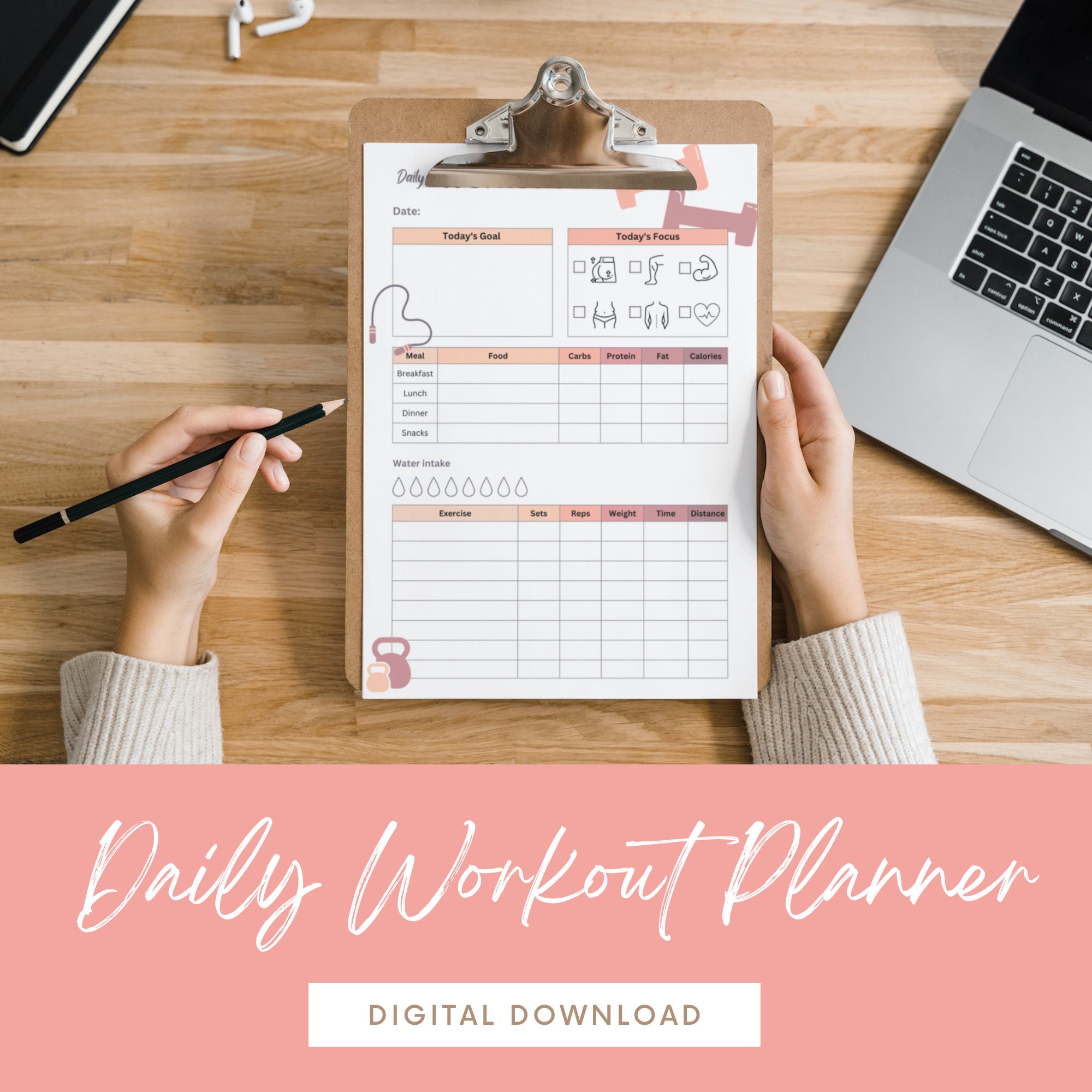 Printable Daily Workout Planner Fitness Planner PDF File - Etsy