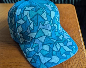 Hand-Painted Blue Geometric Hat –  Stained Glass Series 02