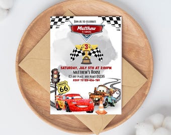 Autos-Geburtstagseinladung: Lightning McQueen, bearbeitbarer Text (Digitaler Download, 13 x 18 cm