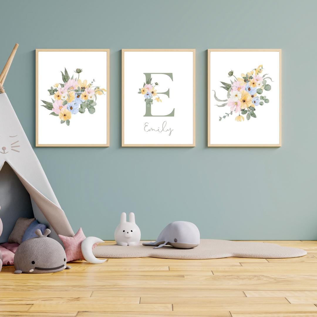 Custom Wildflowers Prints Floral Nursery Wall Art Boho Baby Girl ...