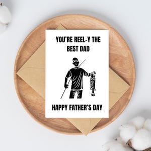 Afdrukbare Vaderdagkaart Vissende vader Kaart Je bent REEL-Y de beste vader Grappig vaderdagcadeau DIY-kaart voor vader Visserskaart Landkaart
