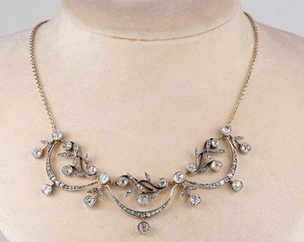Victorian Style Diamond Necklace Moissanite Diamonds, 925 Sterling Silver (Engagement Gift Special)