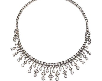 Vintage Style American Diamond Necklace, Sterling Silver 925, Antique Gold Finish