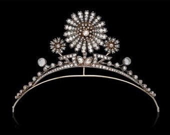 Vintage Tiara Crown with Victorian Diamond, 925 Sterling Silver