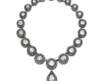 Antique Necklace with American Diamonds, Sterling Silver 925. (Wedding Special).