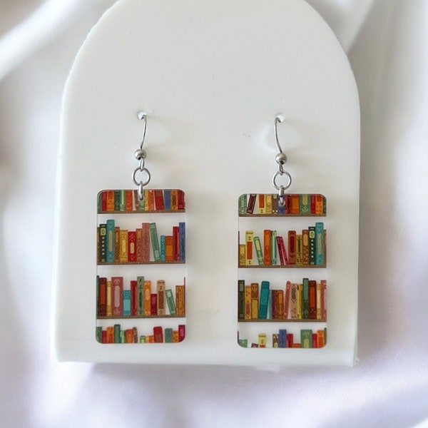 Book lovers earrings, bookshelf earrings, teacher earrings, readers gift, book lovers jewelry, book worm, librarian earrings,