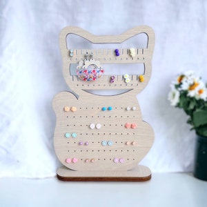 Cat earring holder stand, table stand earring organizer for stud earrings and dangle earrings, jewelry display