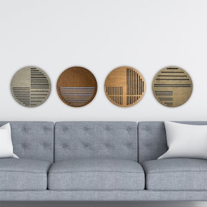 Geometric Wood Circle Wall Decor: Modern Art Deco Plaques (Set of 4)