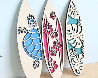 Tropical Surfboard Wall Decor: Hibiscus, Sea Turtle, Island Theme
