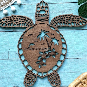 Layered Wood Sea Turtle Wall Art: Tropical Beach Decor