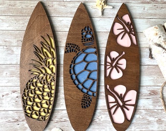 Hawaiian Style Surfboards / Sea Turtle Wall Hanging / Hibiscus 