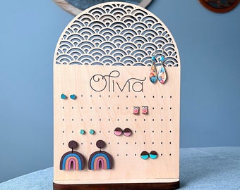 Personalized earring holder | Nursery stud hanger | baby earring display | Name earring holder | Rainbow nursery sign | Boho earring holder