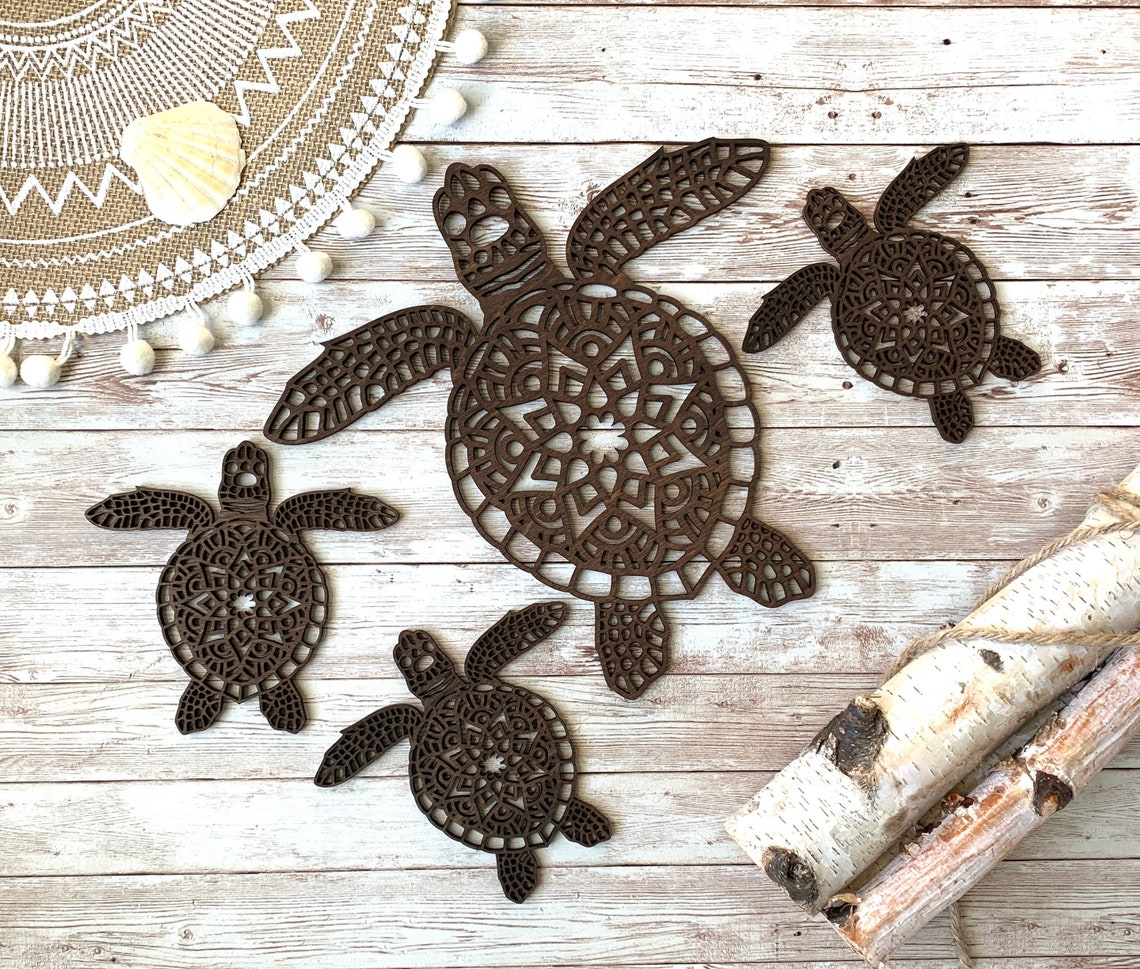 Mandala Sea Turtle Family Wood Wall Art: Hawaiian Decor - Etsy