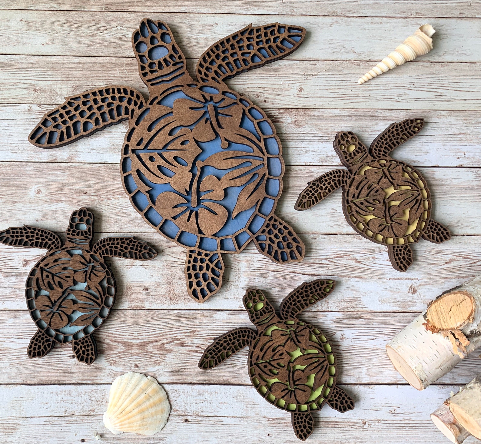 Tropical Sea Turtle Family Wall Art /hawaiian Honu Ohana / Etsy