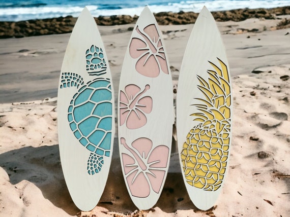 Tablas de surf de estilo hawaiano / Colgante de pared de tortugas marinas /  decoración de flores de hibisco / decoración de piña / decoración de playa  / tabla de surf colgante / océano -  México