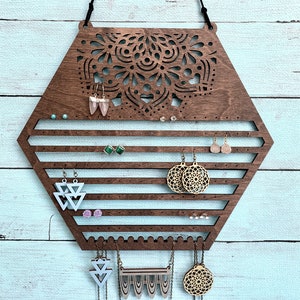 Wood Earring Display Organizer: Wall Mount Jewelry Holder