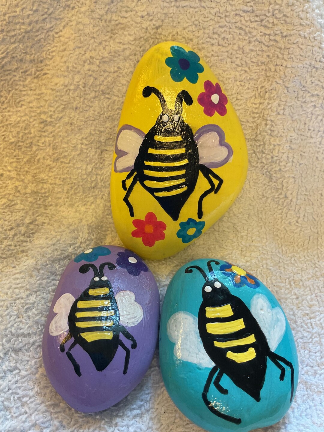 Hand Painted Bee Rocks, Colorful Garden Decor, Set of 3 - Etsy