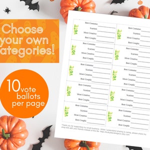 Simple Design Halloween Party Costume Vote Cards - Choose your own 4 categories - 10 per page