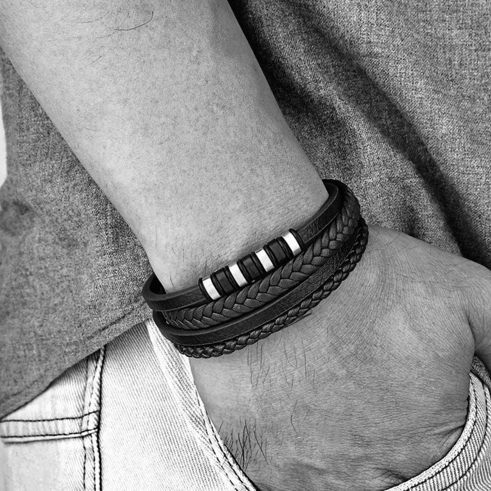 mens leather tie up bracelet