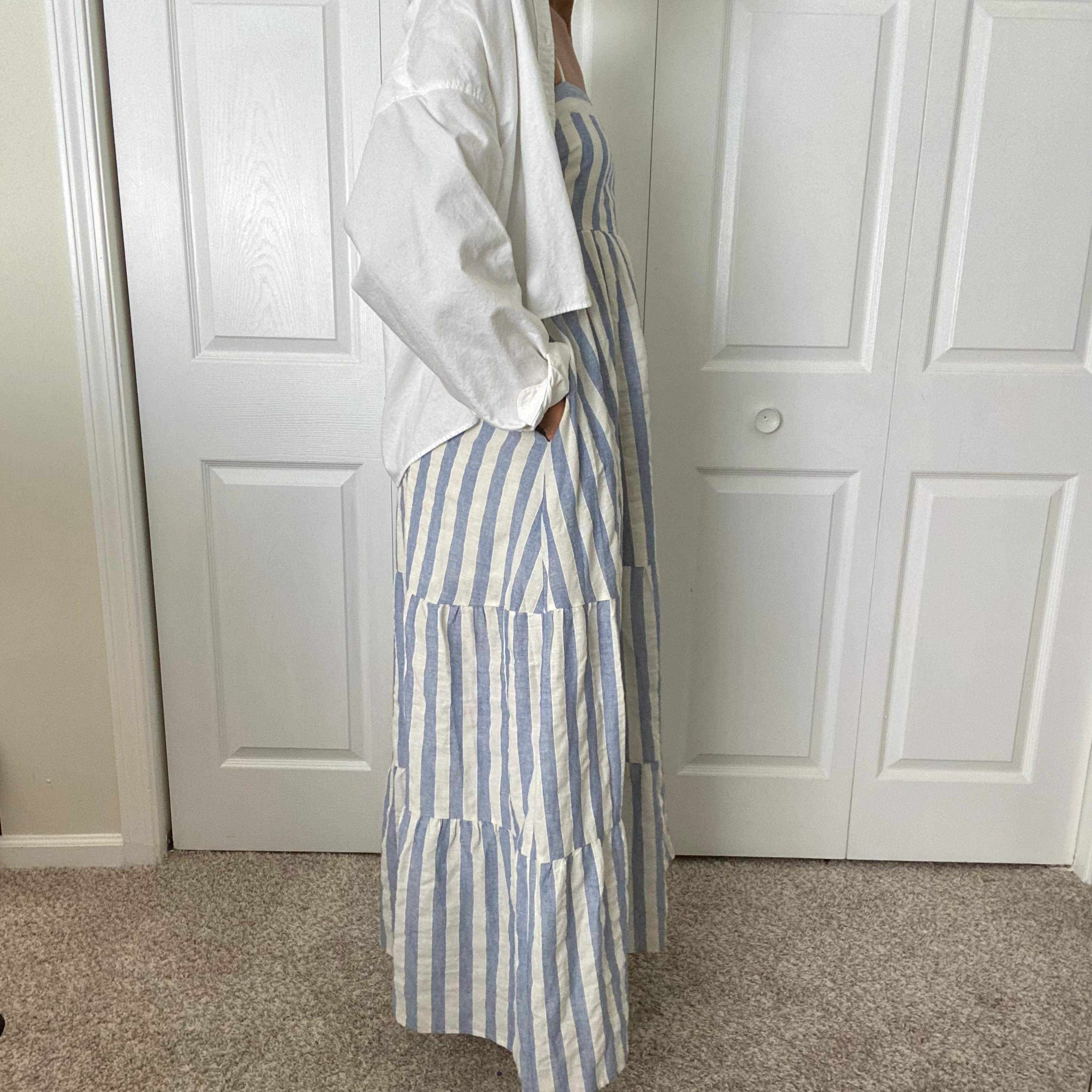 fitted lace wedding dress Navy Stripe Gio Maxi Dress