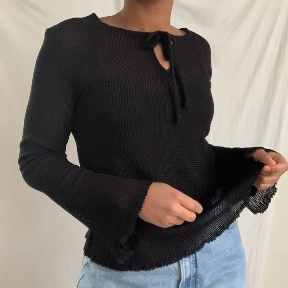 1990’s Grunge Woven Sweater Mesh Top with Flare Be