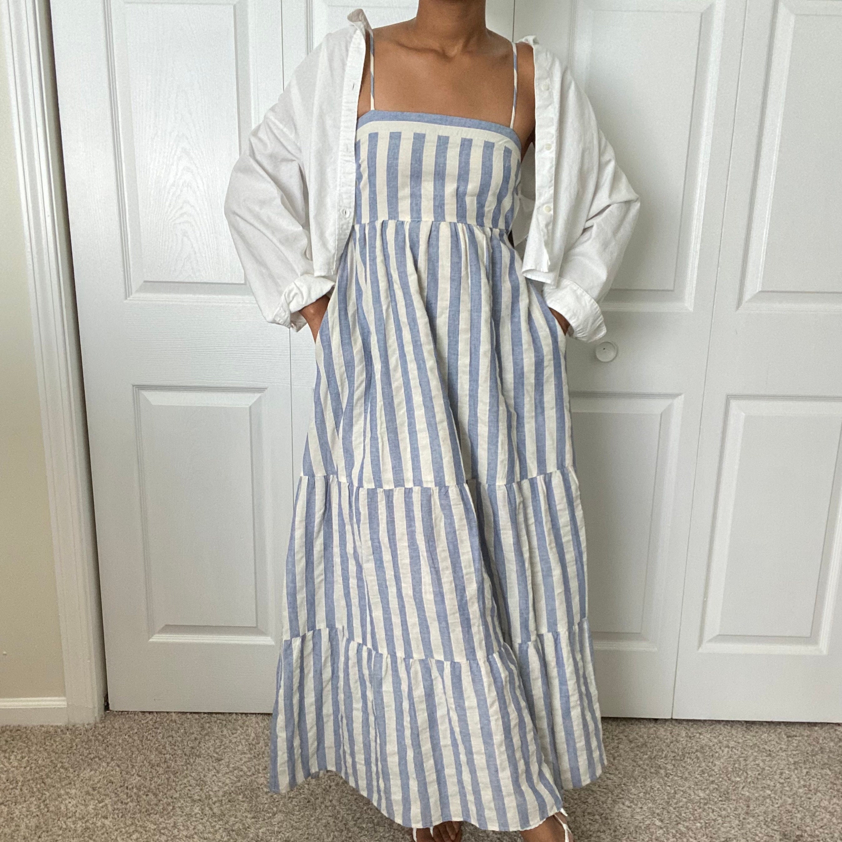 fitted lace wedding dress Navy Stripe Gio Maxi Dress main image 0