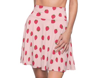Strawberry Skirt, Tennis Skirt, A Line Skirt, Pleated Skater Skirt, Pink Skirt, Aesthetic Clothing