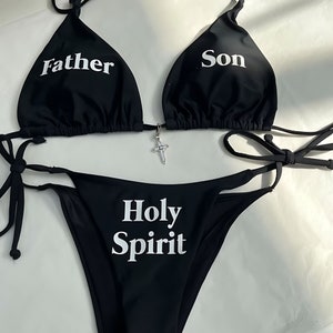 Women’s Holy Spirit Father Son Bikini Black Swimsuit, Goth Swimsuit, Grunge Bikini, Goth Aesthetic, Goth Swimwear, Edgy Clothing